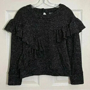 ANTHROPOLOGIE EVA FRANCO Black Sparkle Ruffle Long sleeve women Sweater | size S